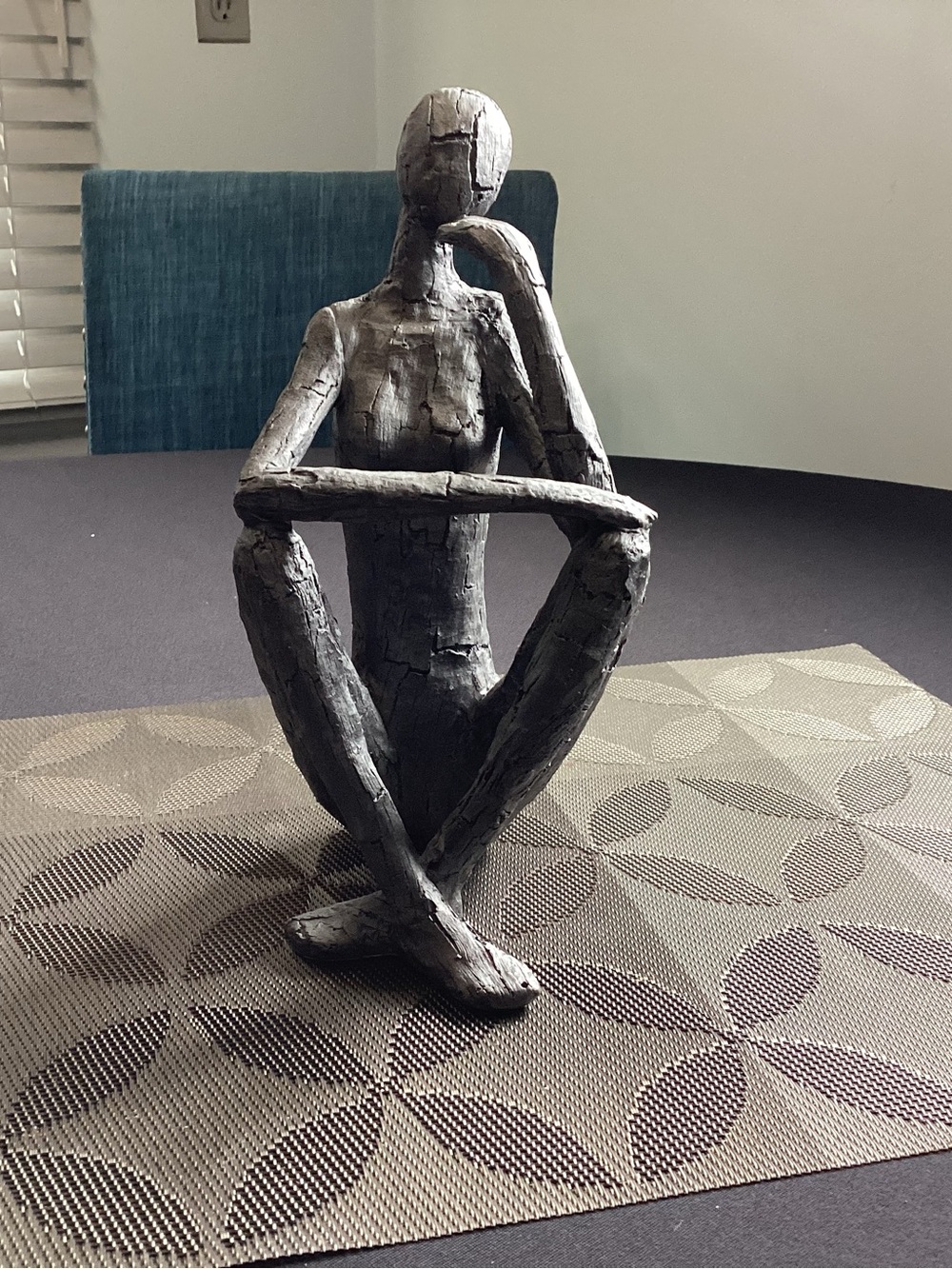 Masaka Contemplative Abstract Sitting Figure Sculpture - Black